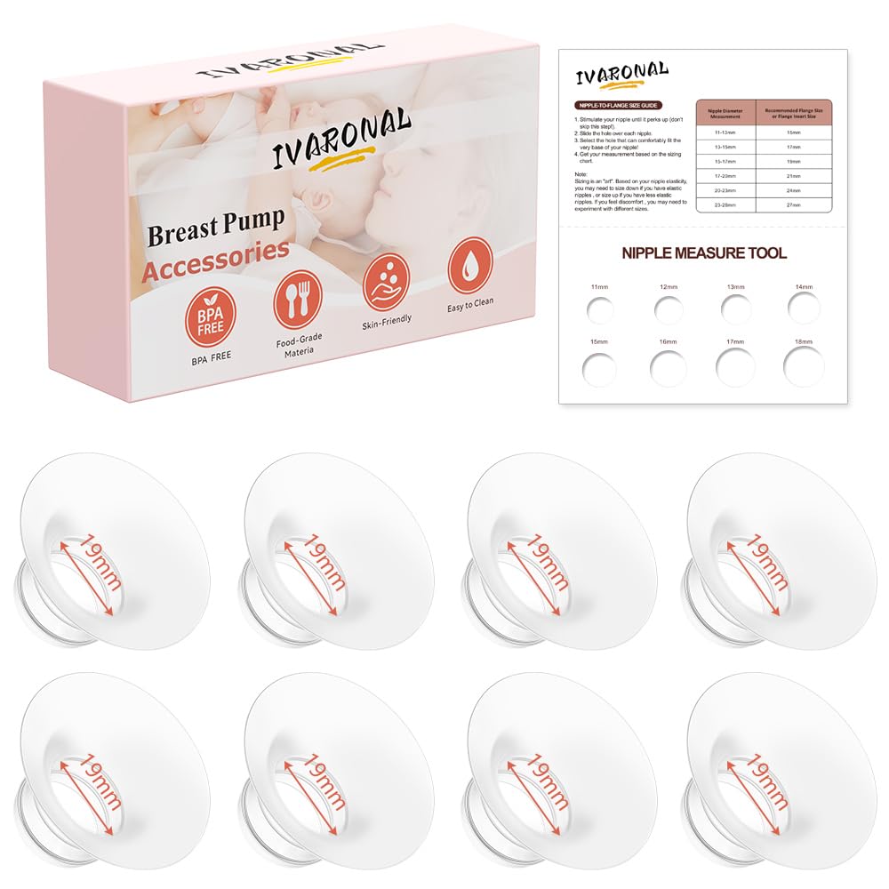8pcs Flange Insert 19mm Compatible with Momcozy Air 1/W1/M9/M6/M5/S12 Pro/V1 Pro/V2 Pro,for Spectra/Medela/MomMed/eufy/Lansinoh/Elvie Breast Pump