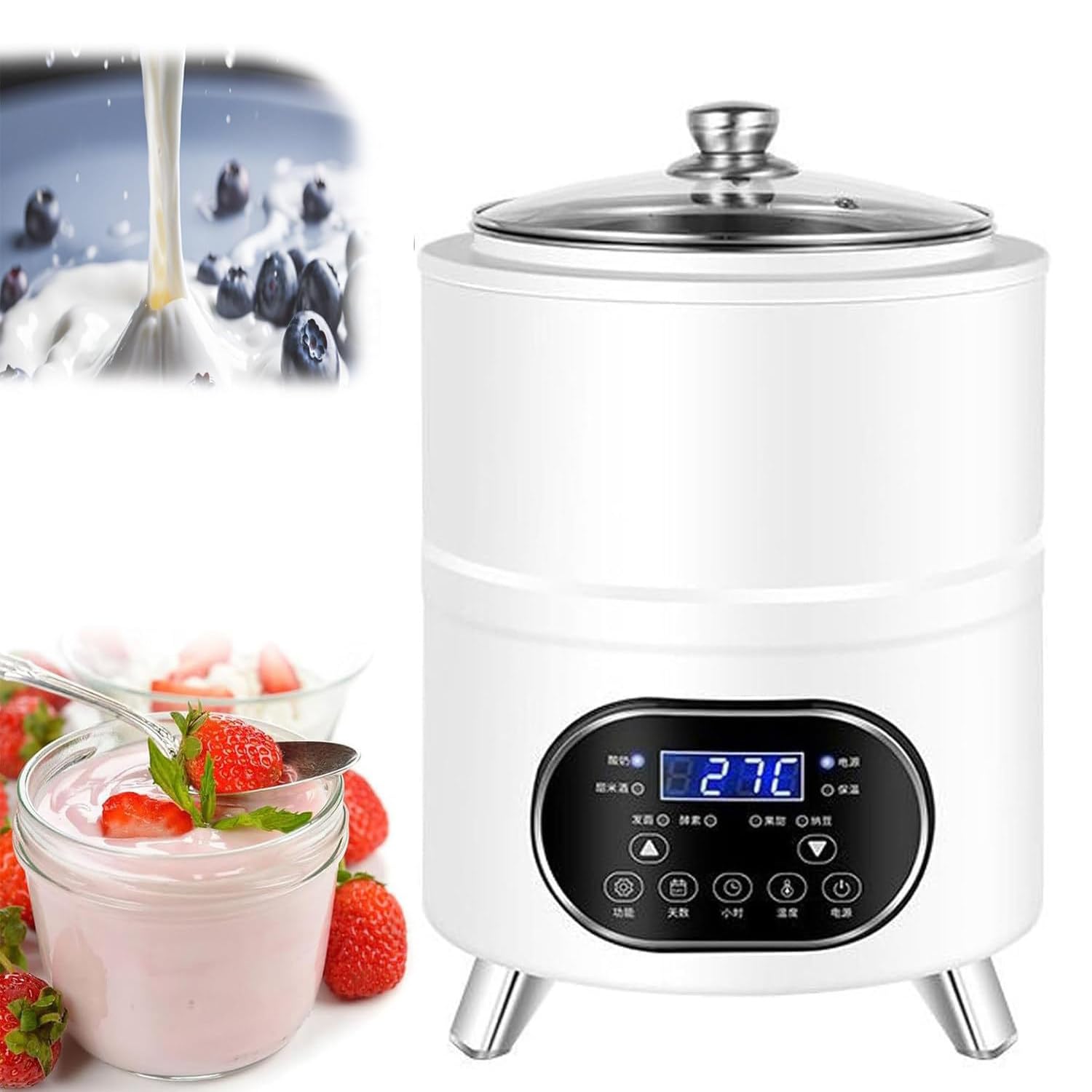 Macchina commerciale per yogurt, fermentatore in acciaio inossidabile con controllo della temperatura del pannello touch LED, capacità per yogurt fatto in casa, macedonia di frutta a lievito naturale