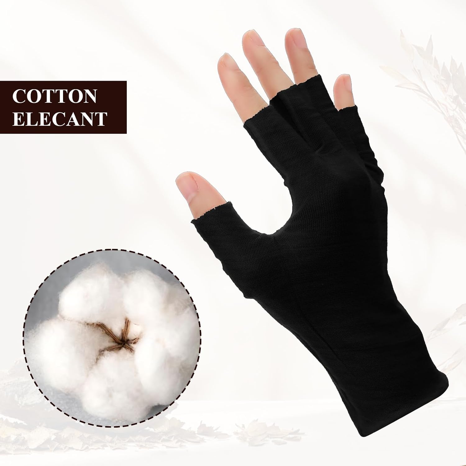 8 Pairs Black Cotton Moisturizing Gloves Fingerless Touchscreen Moisturizing Gloves for Dry Hands Sleeping, Cotton Quilting Glove, Size M, Eczema Glove for Men and Women 7.09×4.33 inches