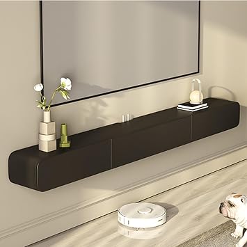 FPIGSHS Wall Mounted Media Console with 2 Drawers Solid Wood Floating TV Stand Hanging TV Shelf Entertainment Center TV Cabinet, for Home Office A, 240cm/95in