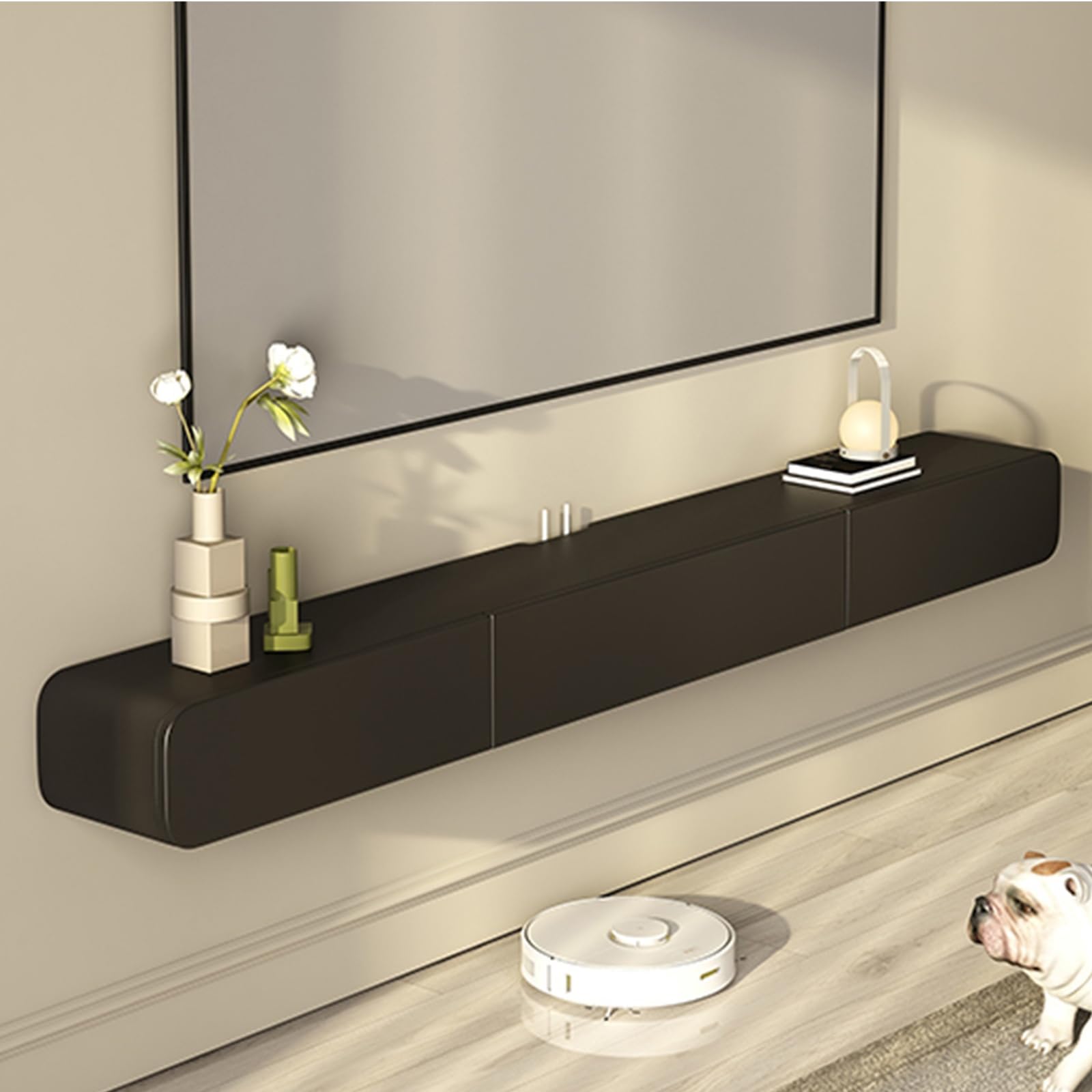 FPIGSHS Wall Mounted Media Console with 2 Drawers Solid Wood Floating TV Stand Hanging TV Shelf Entertainment Center TV Cabinet, for Home Office (A,