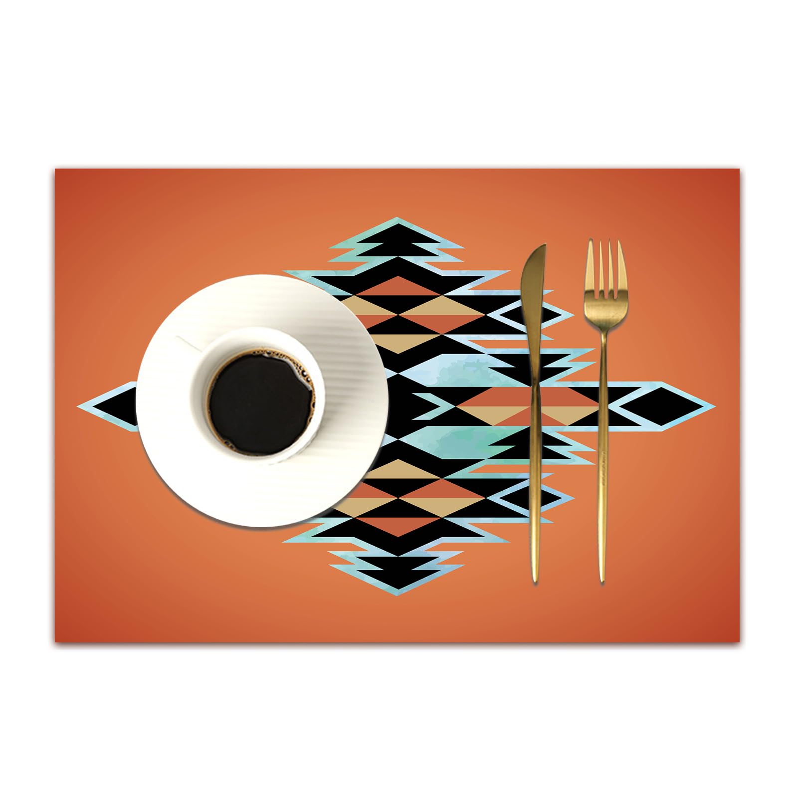 DASNK Table Mats Set of 4 Woven Vinyl Place Mats for Dinner Table Washable & Durable Indoor/Outdoor Use Table Accessories,Tribal,Tribal Aztec Pattern Ethnic Abstract Design Traditional Elemen,12x18in