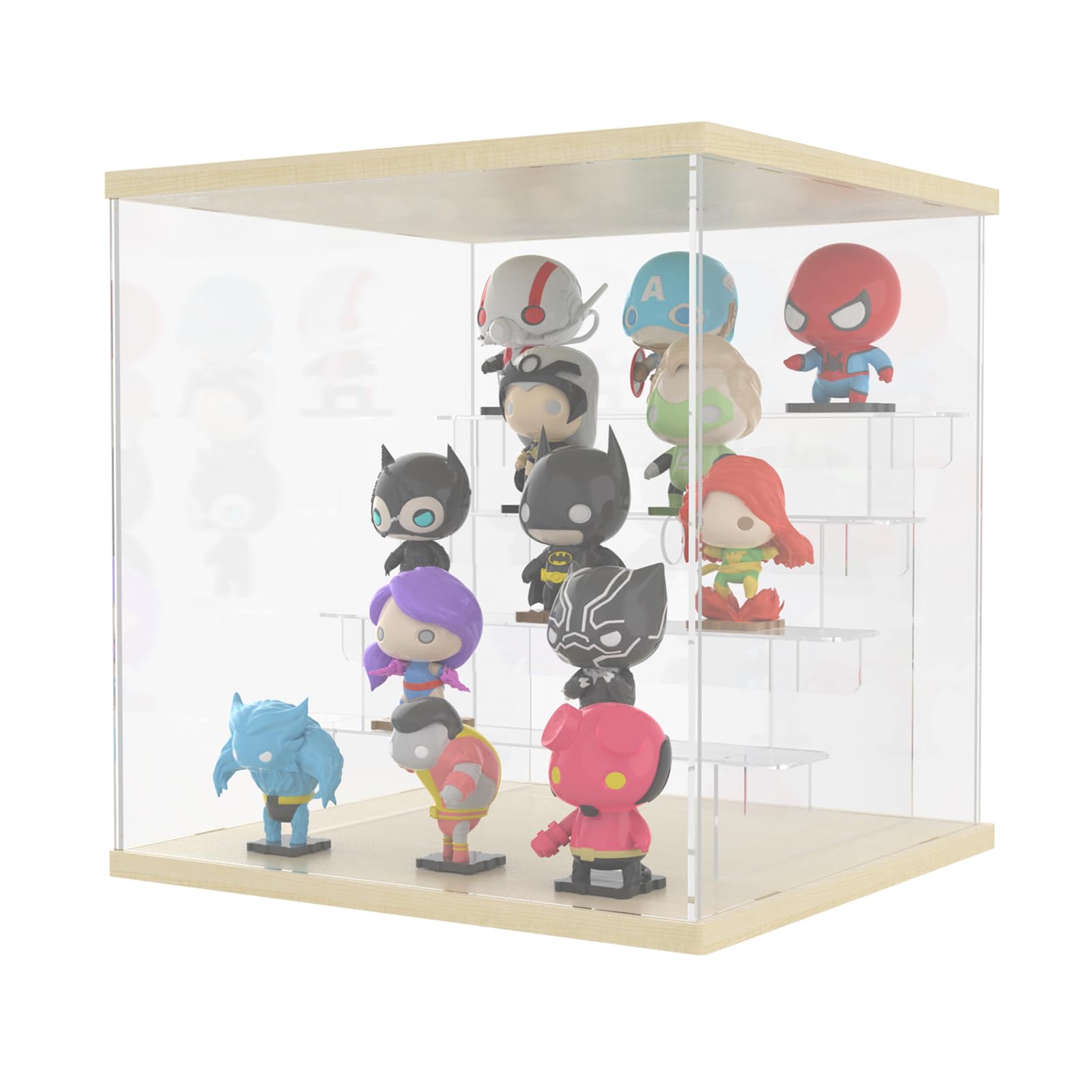 Vitrine pour Collection, 5 Niveaux Vitrine Acrylique Transparente avec Porte et Marches, Plexiglas Boite de Rangement Anti-Poussière pour Funko Pop, Figurines, Maquette, 32x30x32,5 cm