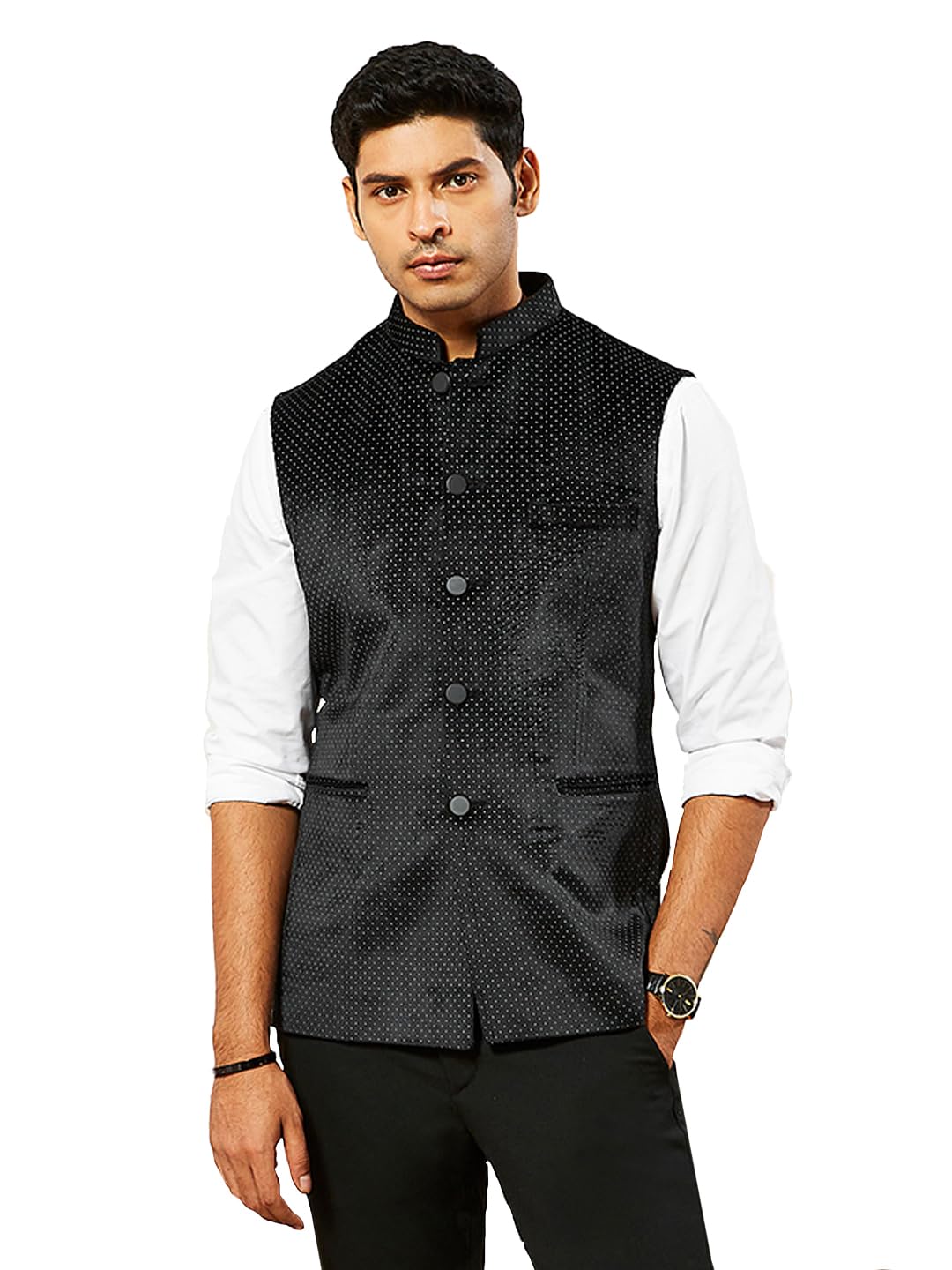 Men's - Nehru Jacket, Velvet Polka Doted Printed Nehru Jacket For Men, Traditional Indian Festive & Ethnic Wear-image-14