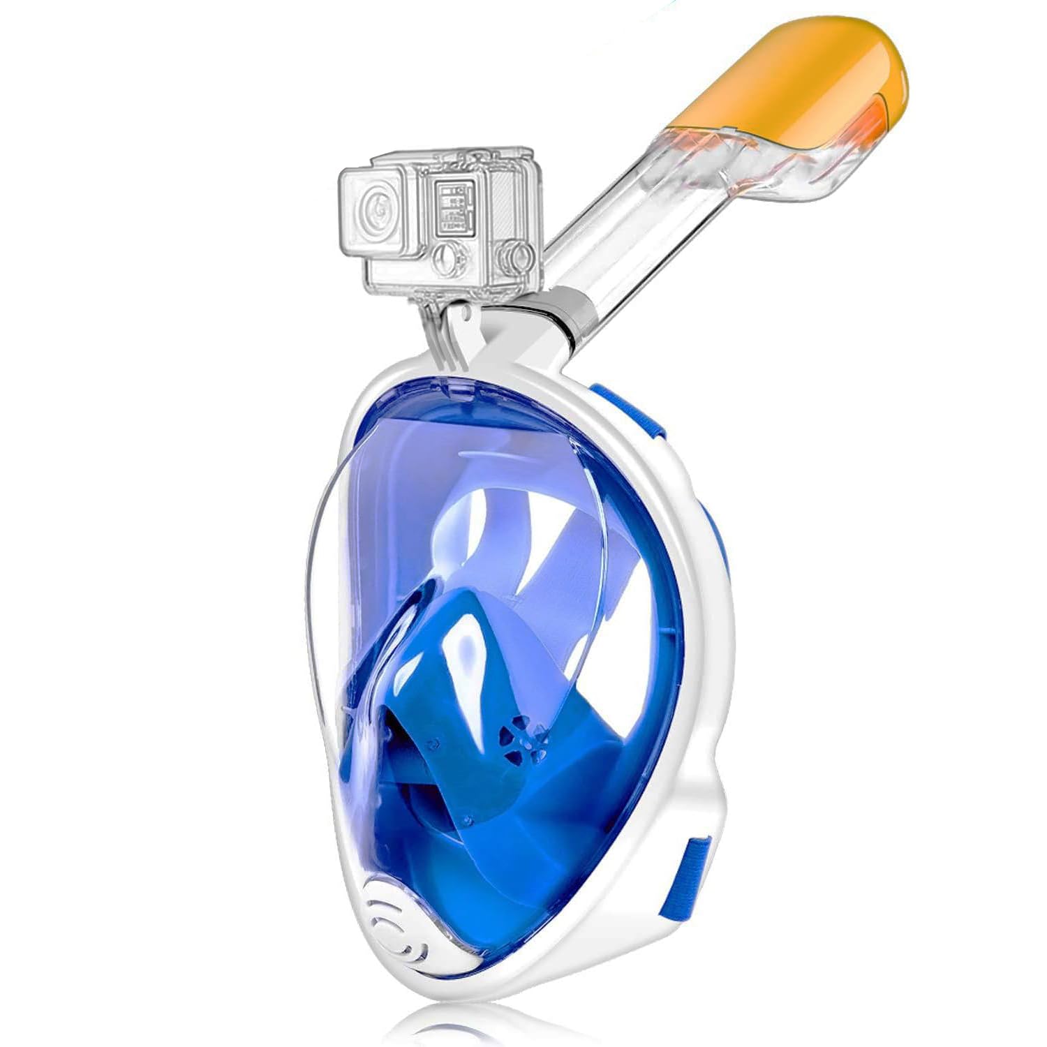 Snorkel Mask, Full Face Snorkel Set, 180° Panoramic View Snorkelling with Anti-Fog Anti-Leak Diving Mask Compatible Sports Camera, Snorkel Gear for Adults & Kids (Blue, L/XL)