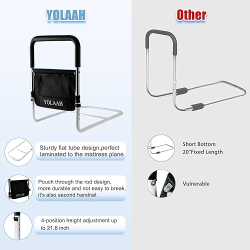 Miniatura 5 de YOLAAH Barandilla de cama para adultos mayores, barandillas de cama para cama Queen, protección de prevención de caídas ajustable en altura para