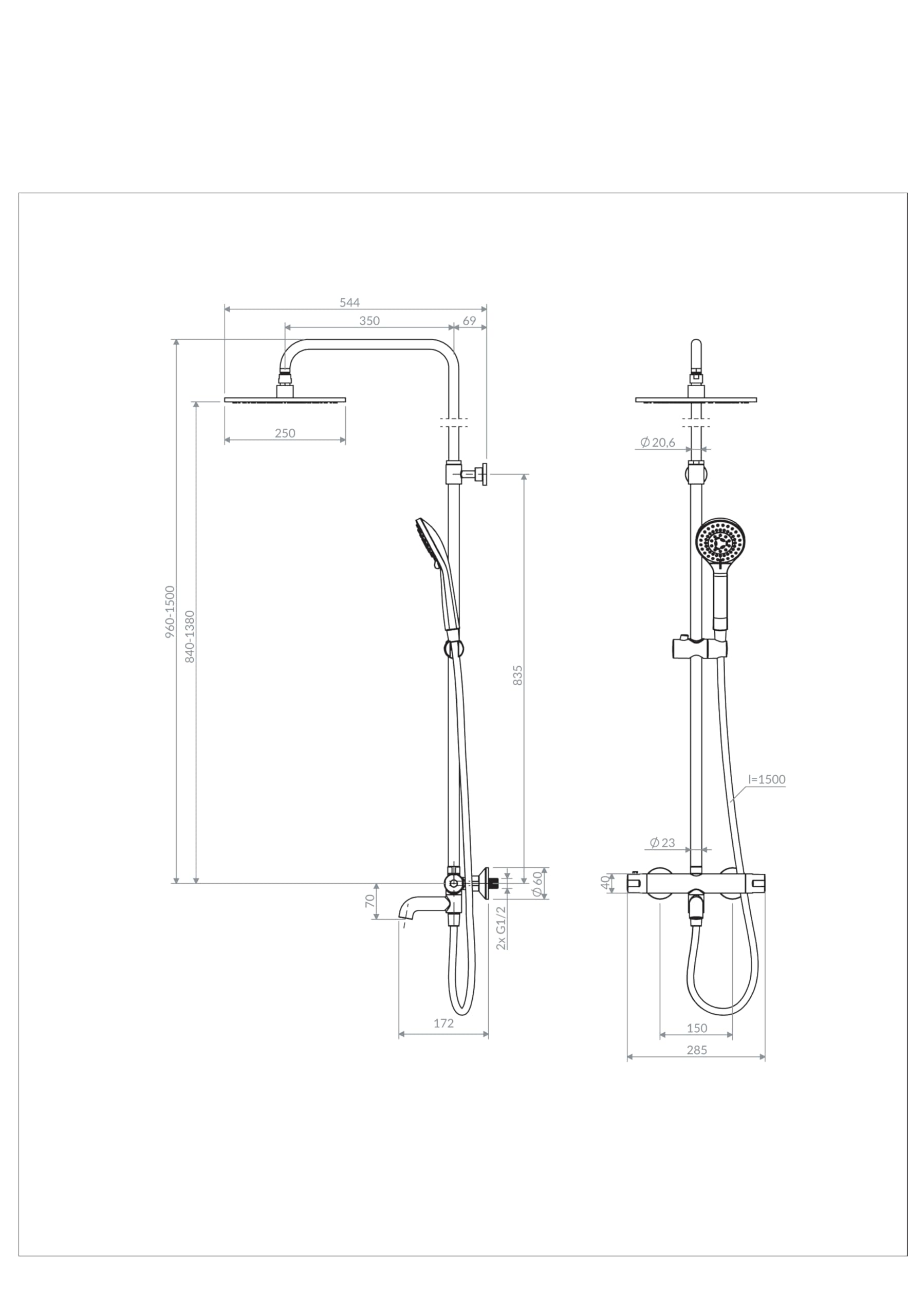 Omnires Y1234ALBL, Sistema termostático de bañera de superficie Y, Black mat