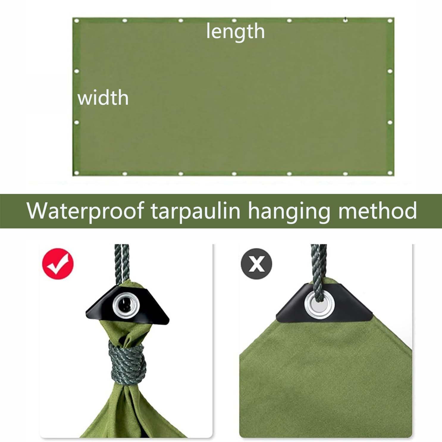 Dekzeil Waterdicht Zware Groene 1,5x2m, Dekzeil Canvas met Aluminium Doorvoertules, Klein Tarp Waterdicht, Versterkte Randen, Perfect voor Backpacking, Camping & Shelters