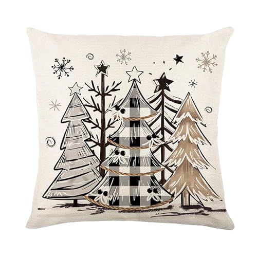 Housse Coussin 40X40 Arbre De Noël Blanc Coussin Canape en Coton Lin, Decoratif Canapé Taie d'oreiller, Coussins Exterieur Durable Et Lavable Quatre Saisons pour Chambre, Canapé