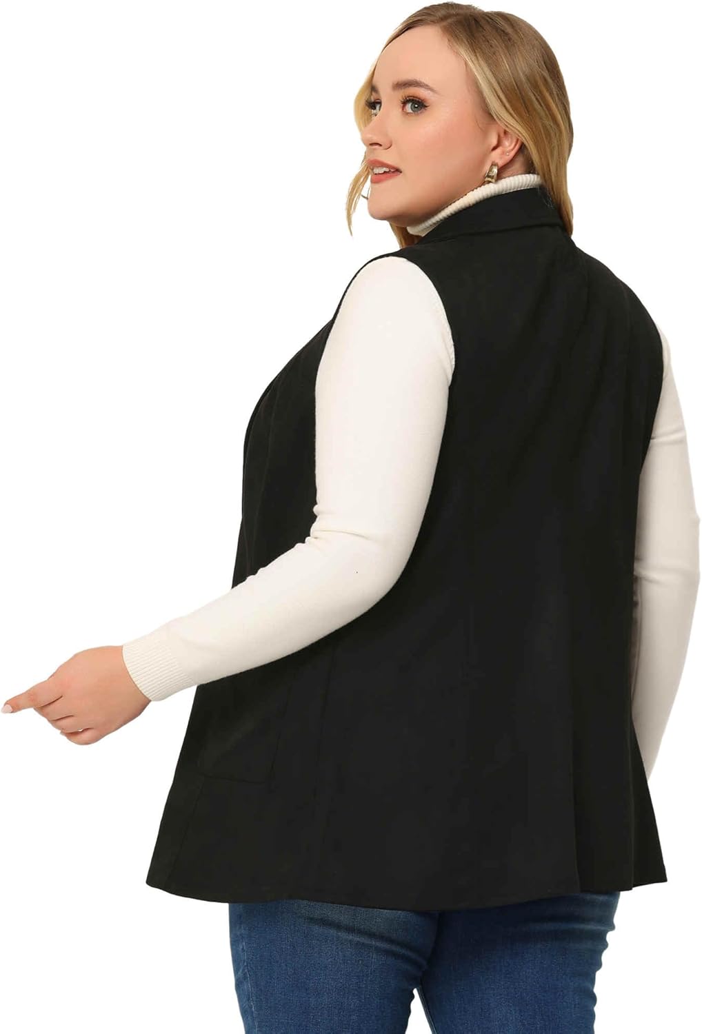 Agnes Orinda Plus Size Utility Vest for Women Lapel Sleeveless Lightweight Casual Suede Vests Jacket - Image 4