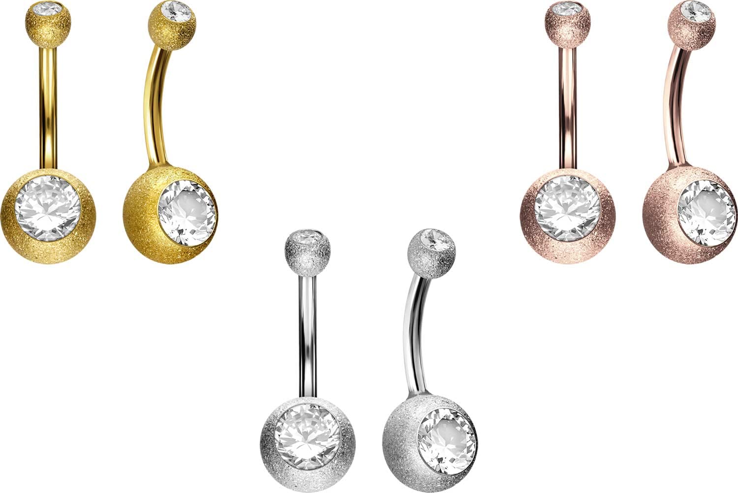 PIERCINGLINE 750er GOLD Bauchnabelpiercing | 18 KARAT | Diamantoptik & 2 Kristalle | Piercing Bananabell Banane | Farbauswahl