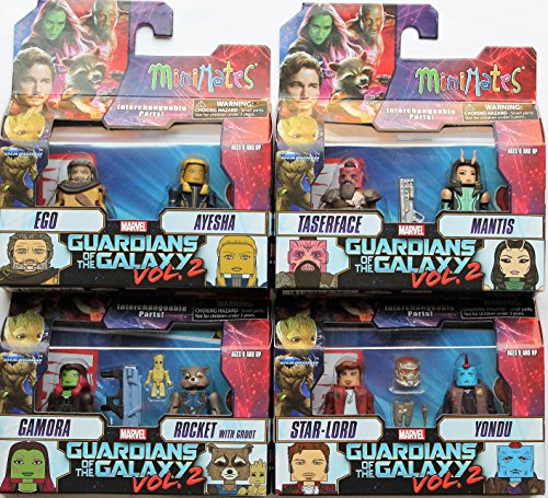 Guardians of The Galaxy Minimates Series 71 Complete BUNDLE set of 8: Star-Lord, Yondu, Gamora, Rocket Raccoon with Groot, Ego, Ayesha, Taserface & Mantis Mini Figures