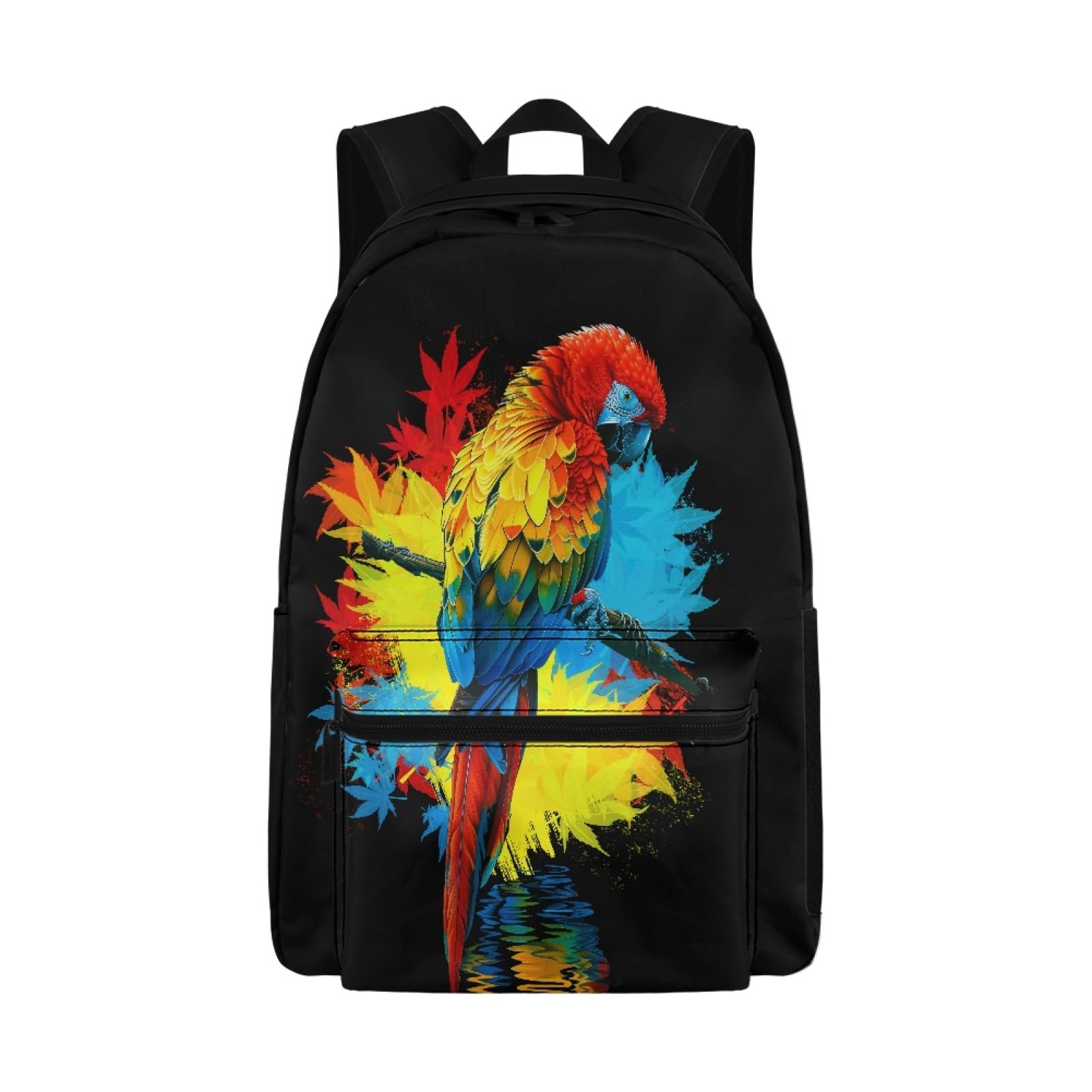 AmzPrint Parrot Full Print Bookbag For Boys Girls Kids Elementary Middle School Bags Casual Black School Backpack