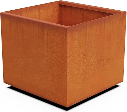Corten - Maceta de acero con cubo cuadrado, caja de jardín de metal, resistente, fabricada en Estados Unidos, totalmente montada, residencial