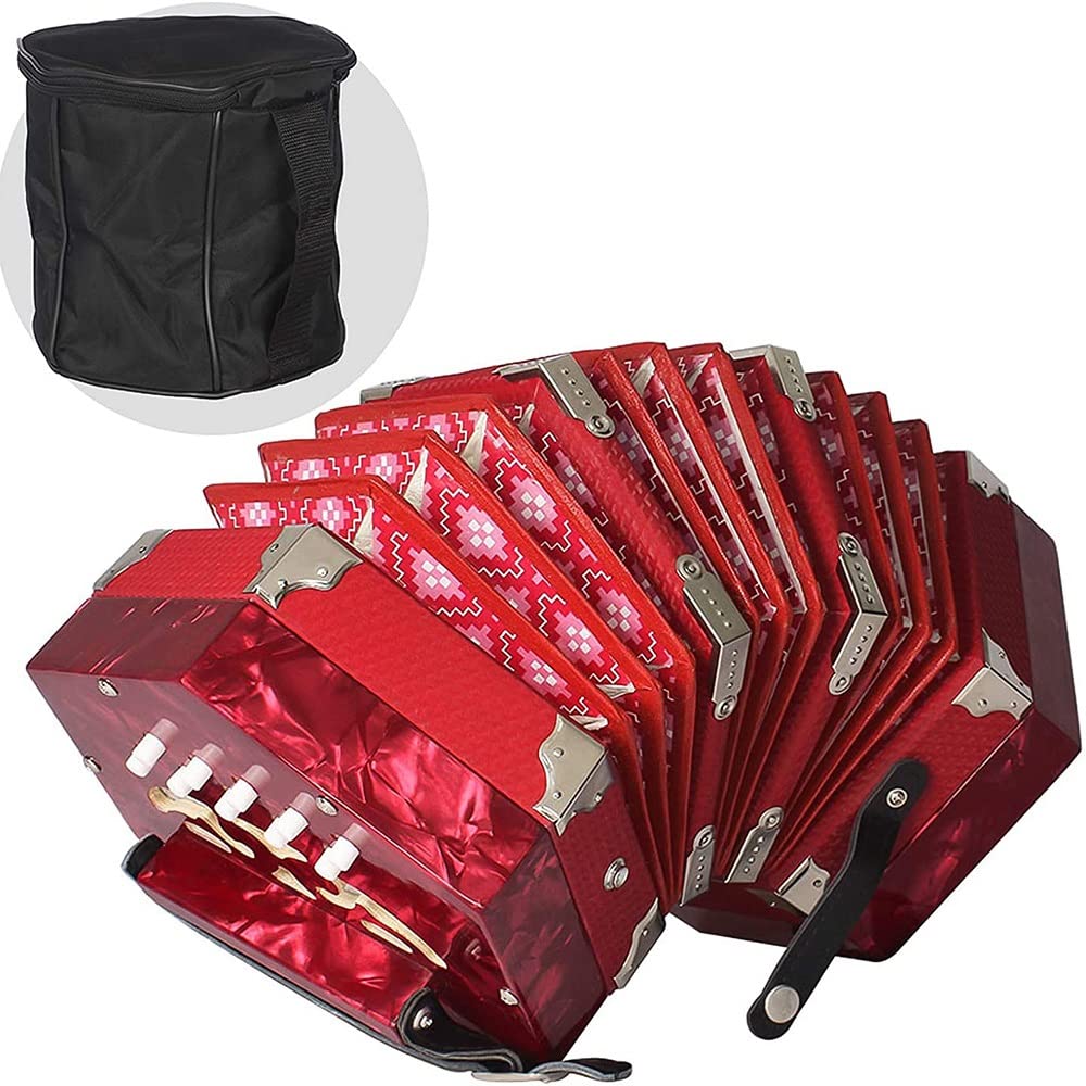 Professional Accordion Concertina With 20 Buttons, With Carrying Bag And Adjustable Hand Strap, For Daily Practice Stage Performance (Color : Red)
