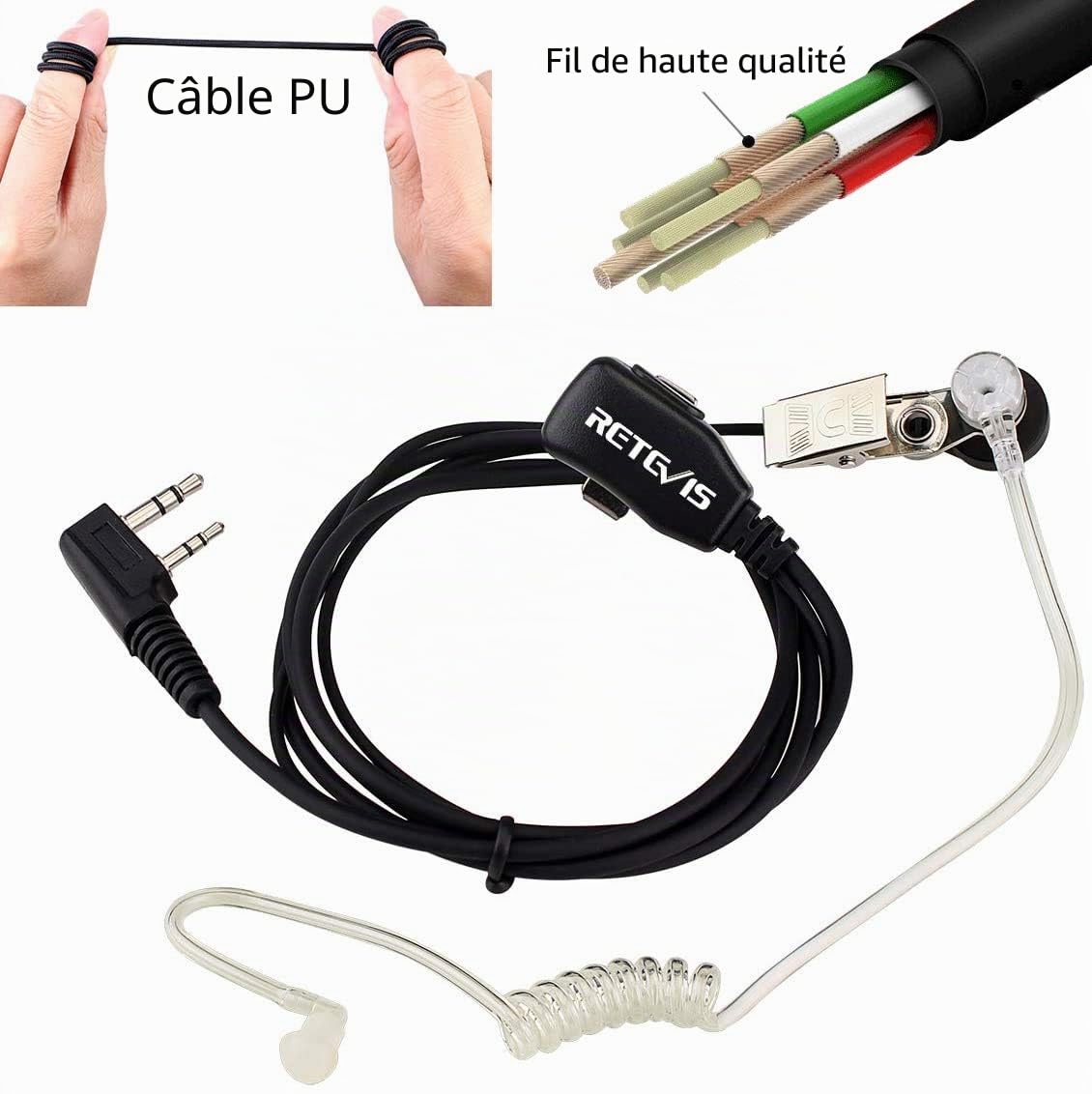 Retevis Radio Oreillett 2 Pin Compatible RT24 RT27 RT619 BaoFeng UV-5R Plus Nestling BF-888S BF-88E Radioddity Tube Acoustique Transparent Oreillette (1 Pcs)