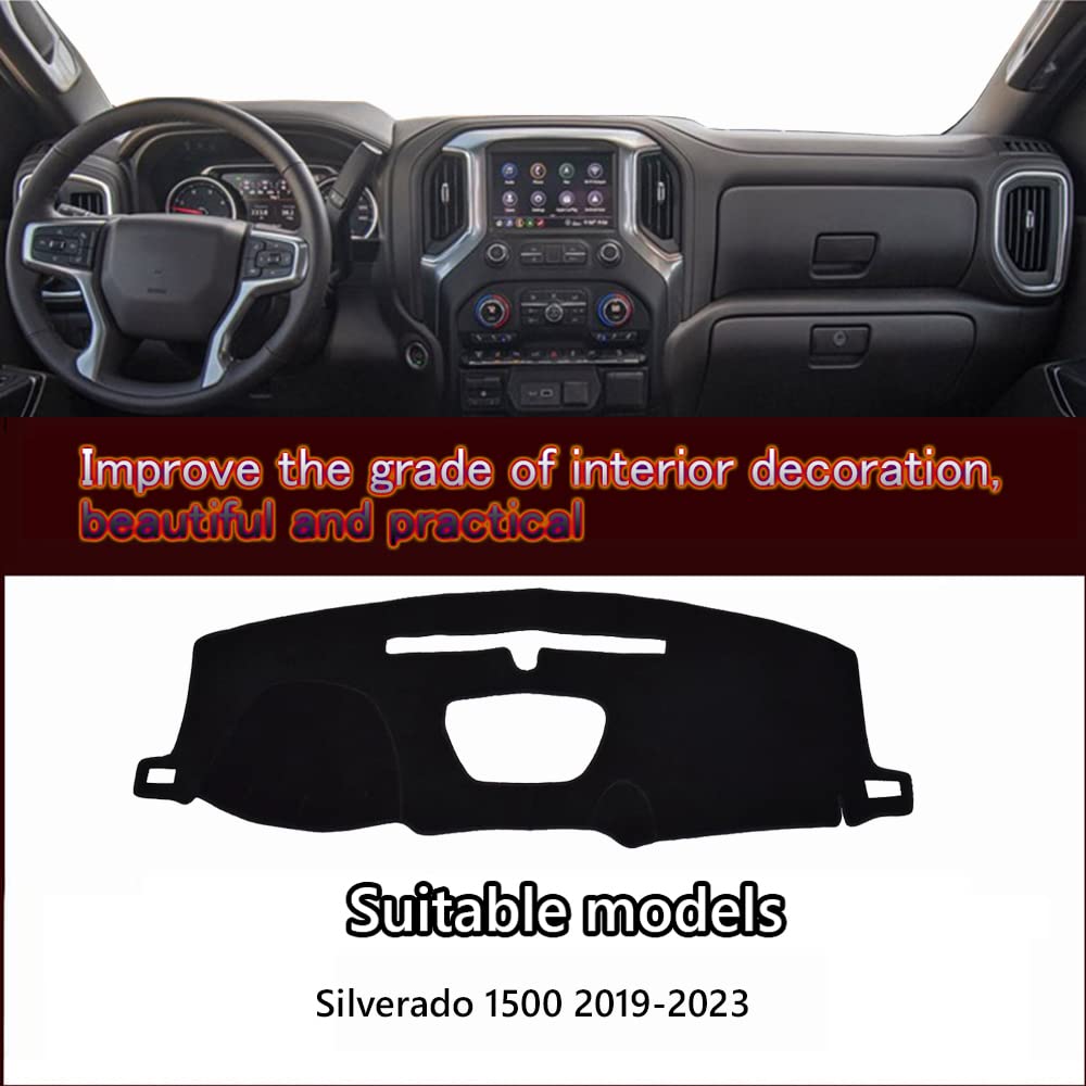 Great-luck Dashboard Cover Mat Custom Fit Dashboard Protector,Dash Cover Easy Installation, Reduces Glare,Eliminates Cracking for Silverado 1500(2019 2020 2021 2021)