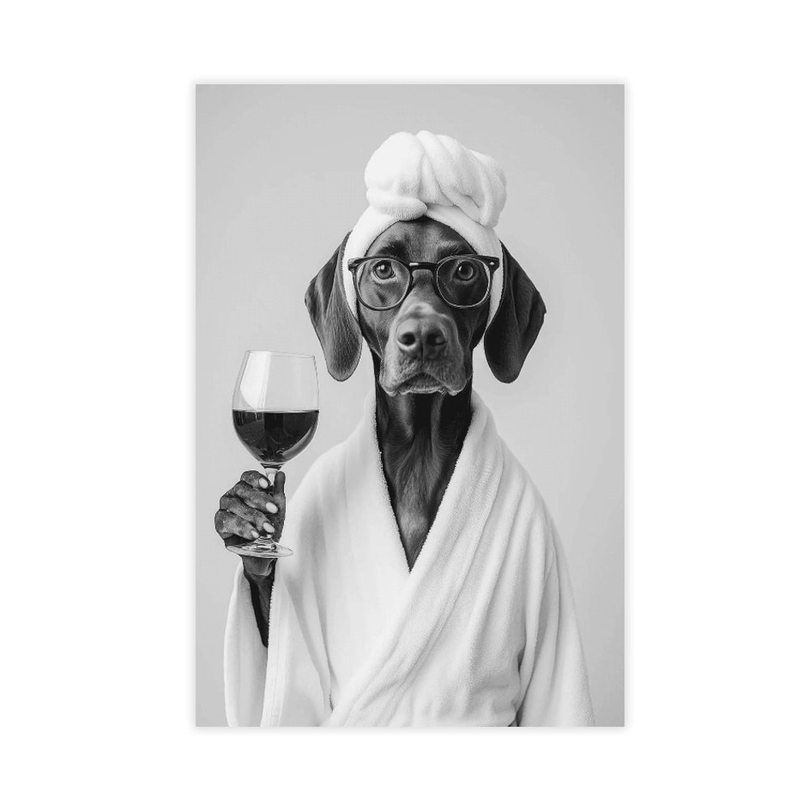 Wjwart German Shorthaired Pointer In Bathrobe Holding Wine Canvas Poster Wall Art Print Picture Paintings 12X18inch(30X45cm)