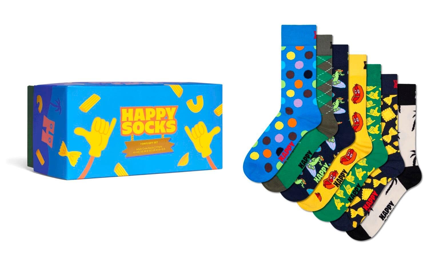 Happy Socks 7-pak 7-dniowy zestaw prezentowy skarpet bawełnianych dla kobiet i mężczyzn w kolorze niebieskim, rozmiar 41-46