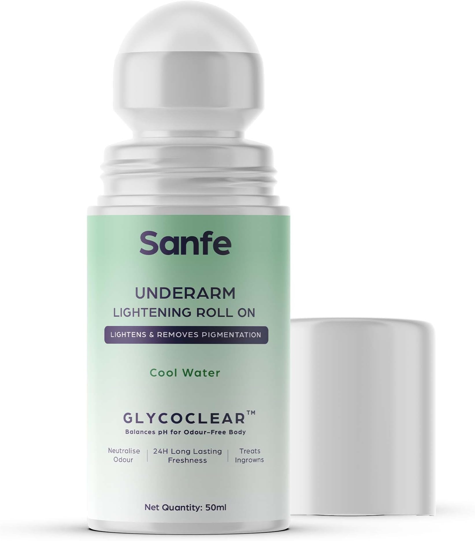 Sanfe Cool Waterlilly Underarm Lightening Roll On, 5% Aha, Glycolic & Salicylic Acid For Women, Lightens & Remove Pigmentation, Glycoclear Technology (Pack of 1)
