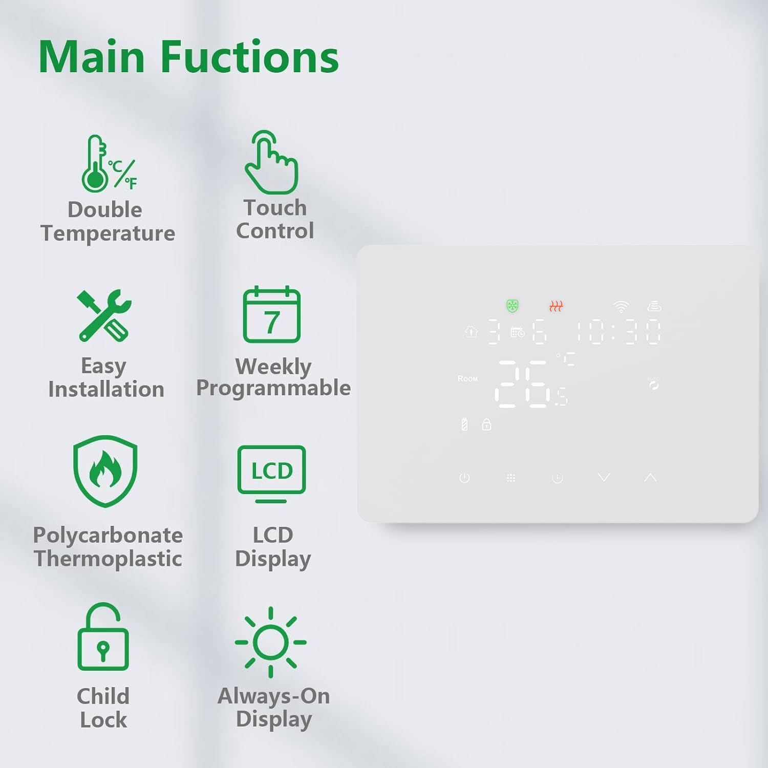 Smart Termostato WiFi per Caldaia a Gas, Termostato Ambiente da parete,Termostato Digitale Programmabile, Funzione INVERNO/ESTATE,Display LCD Touch Riscaldamento Domestico (100-240V)