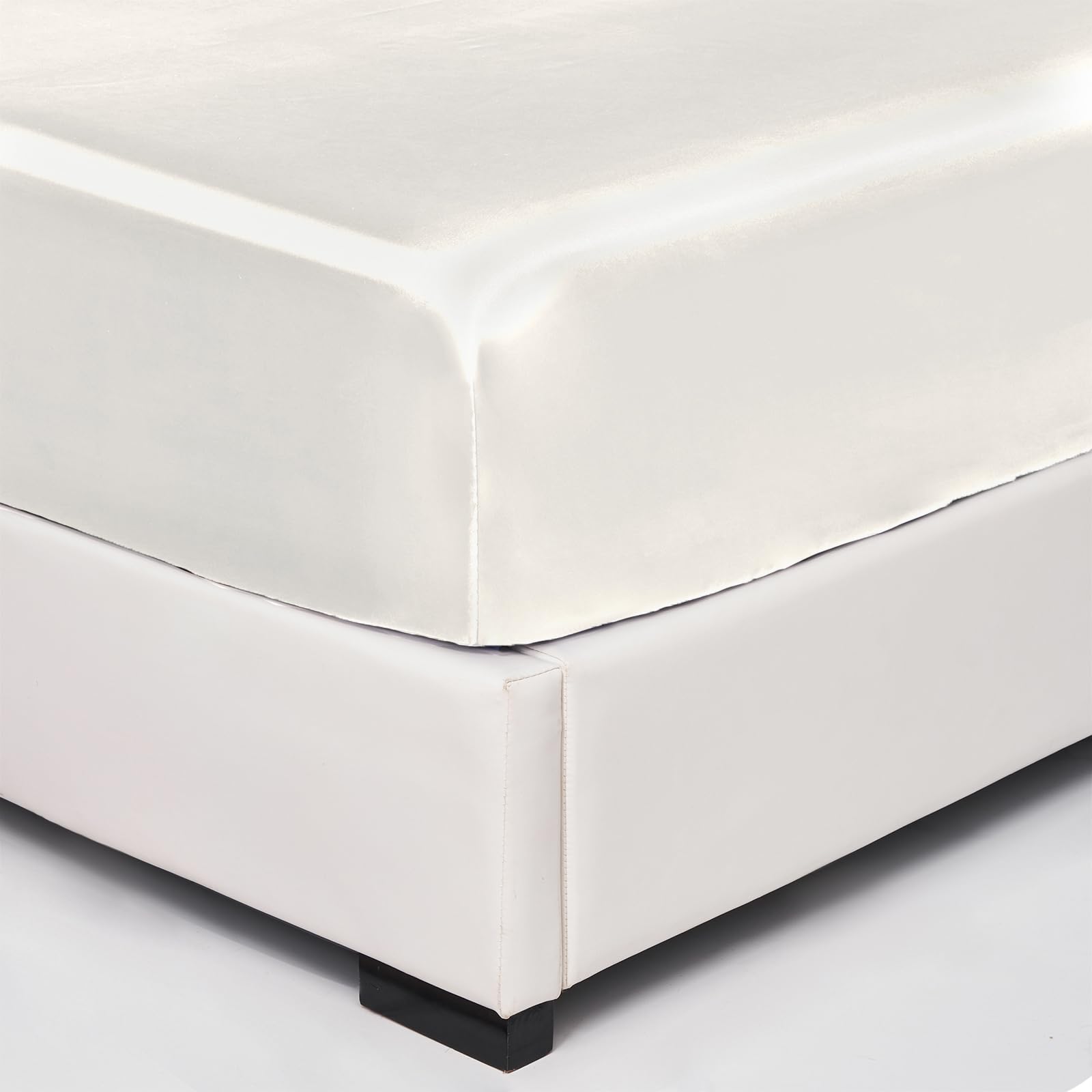 Wotcsil Beige Satin Fitted Sheet Single Satin Silk Bed Sheets Silky Deep Pocket 36cm Soft and Breathable, Beige, 99 x 190cm