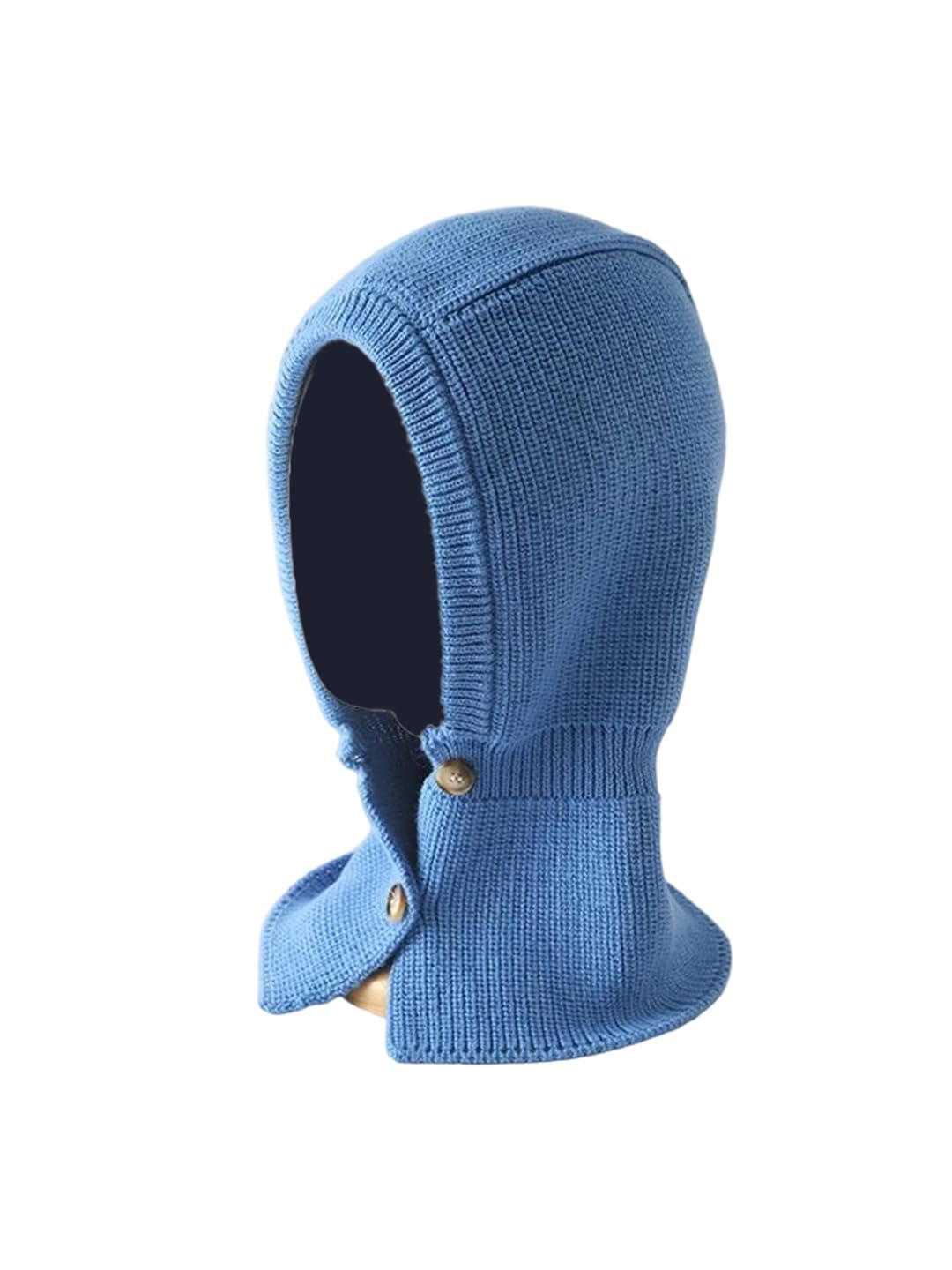 Czapka kominiarka unisex, dzianinowa, gruba, miękka, z kapturem, szalikiem i dwoma guzikami, ciepła czapka (niebieska 2)