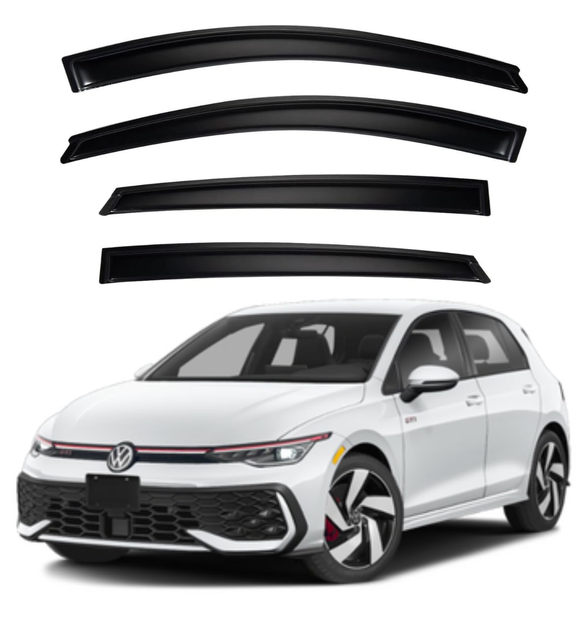 ShopClub Premium Smoke Car Door Visor Front+Rear Sun/Rain Guard Outside Mount Tape-On Window Visors Compatible with Volks-wagen Golf GTI (2025)
