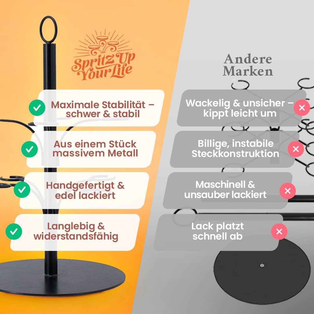 Getränke Tower ohne Montage - Aperol Ständer für 8 Gläser - Bar Zubehör für Gastronomie - Cocktail Tower und Champagner Geschenk - Alternative zur Aperol Maschine (schwarz)
