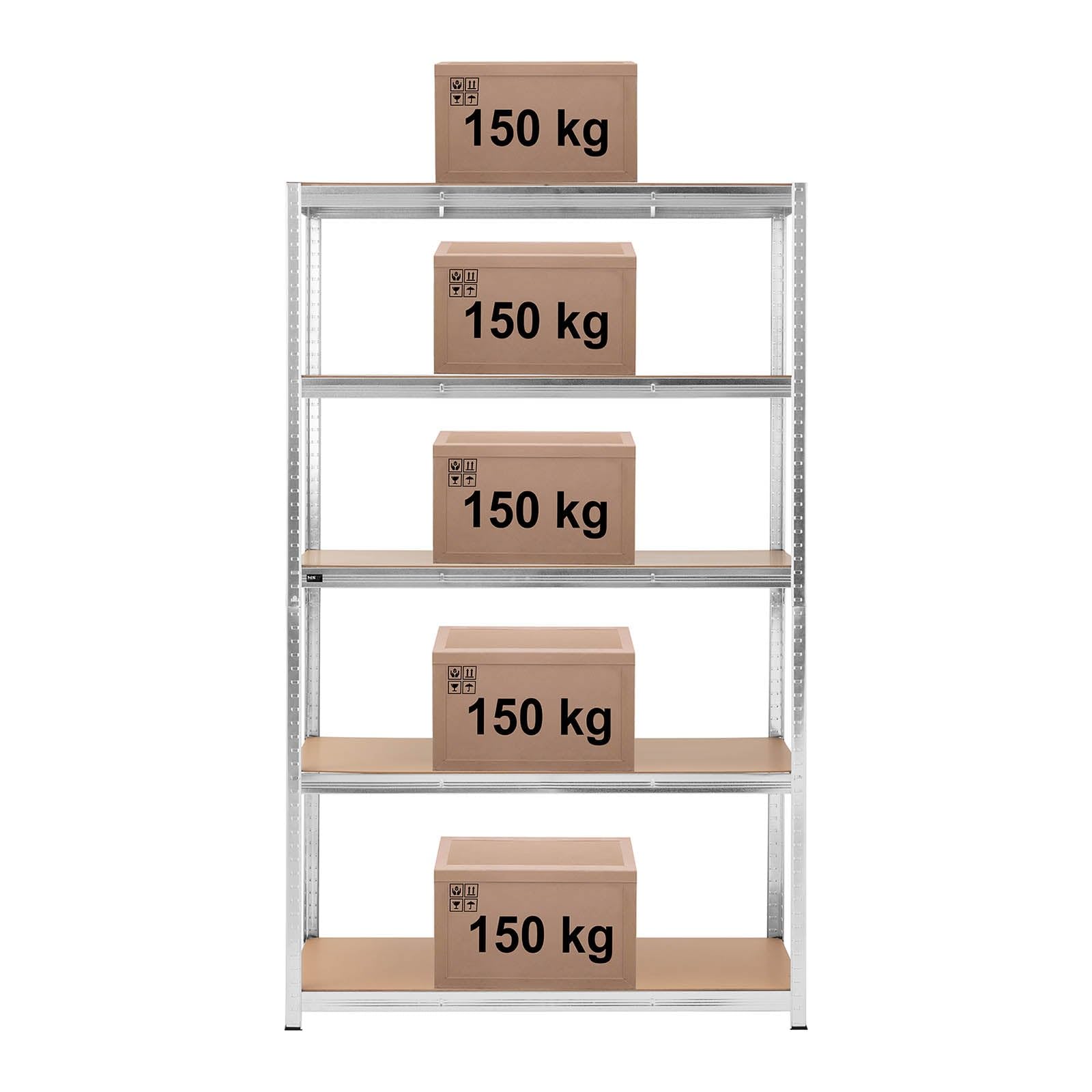 Helloshop26 Scaffale carico pesante 120 x 60 x 197 cm supporta 5 x 150 kg grigio robusto garage officina attrezzi 14_0005175