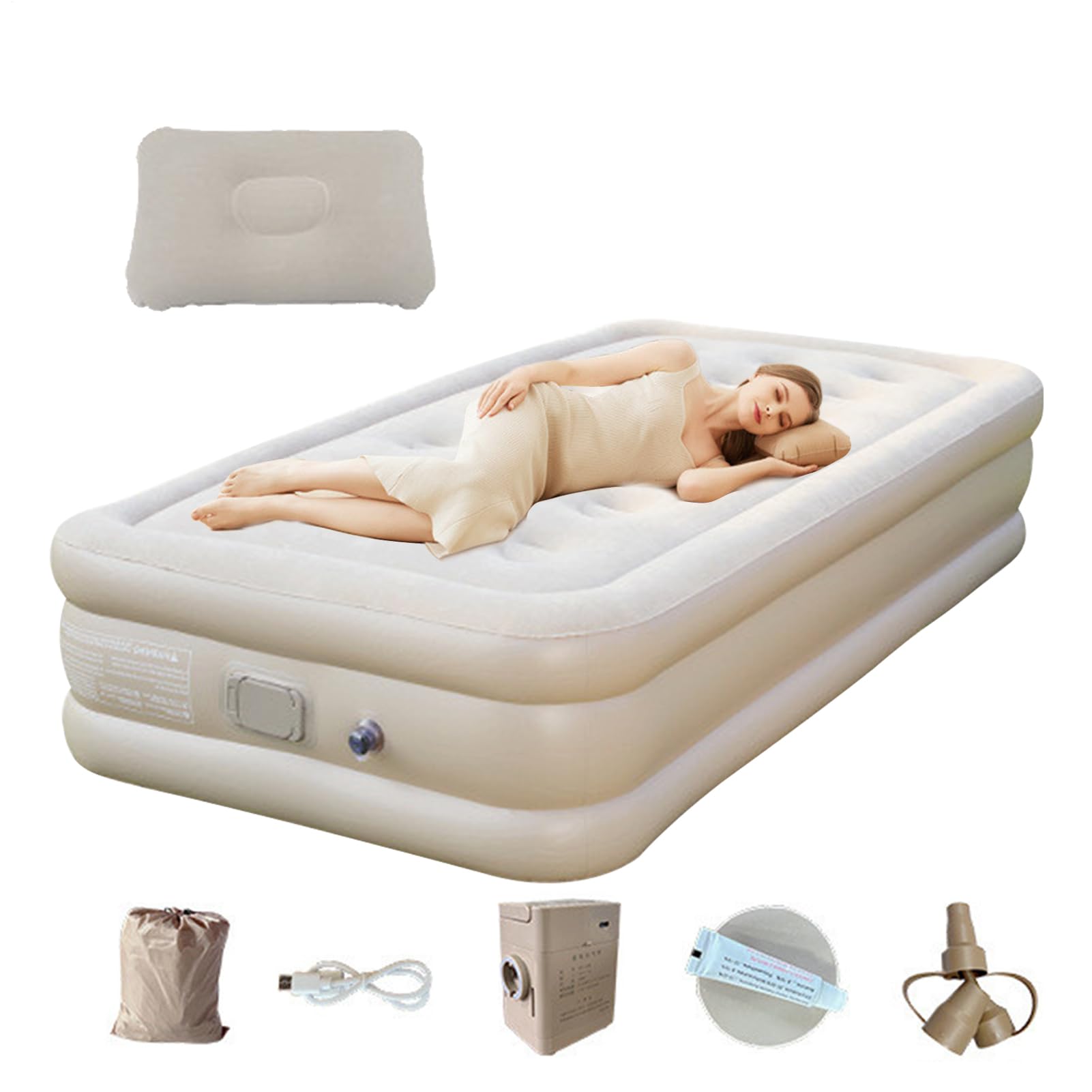 Générique pneumatique - lit d'air de Camping | Tapis de Couchage Portable | de Camping épaissi | Auto-gonflage Double Camp Bed | Tampon de Couchage avec Pompe intégrée | Top à mémoire de Mousse
