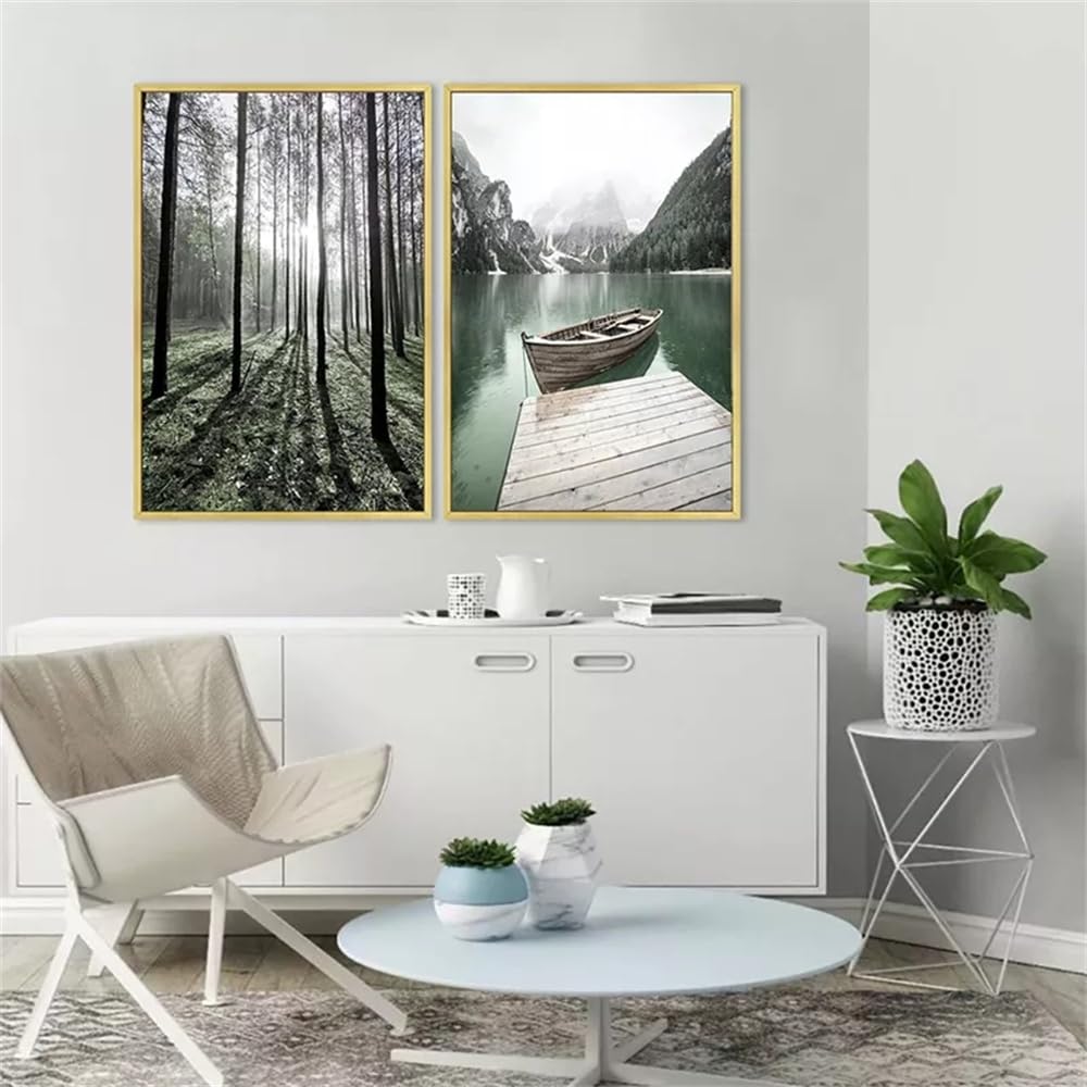 Wuhbcz Multicolored Art Decor,Abstract Scenery Mountain Forest Boat Canvas Painting Wall Art Nordic Posters And Prints Wall Pictures For Living Bedroom Office Room Decor-40 * 50Cm*2Pcs (No Frame)