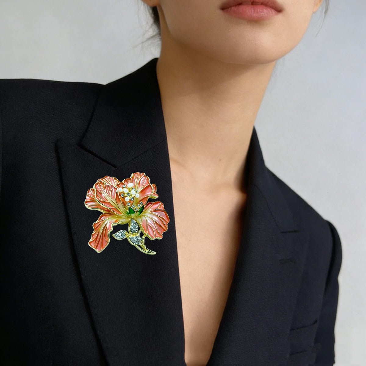 Dainty Peony Flower Brooch Pins for Women Enamel Pearl Rhinestone Flowers Brooch Floral Lapel Pins Christmas Flower Broochs Trendy Banquet Prom Dress Suit Hat Bag Clothes Jewelry Accessories Gift image 2