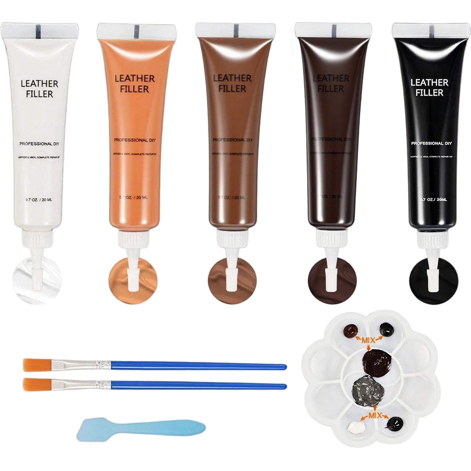 Leather Repair Kit for Furniture,5 Colors Dark Vinyl Leather Repair Kit for Car Interiors, Car Seat, Couch, Boots, Shoes, Vinyl Filler Restore Scratch