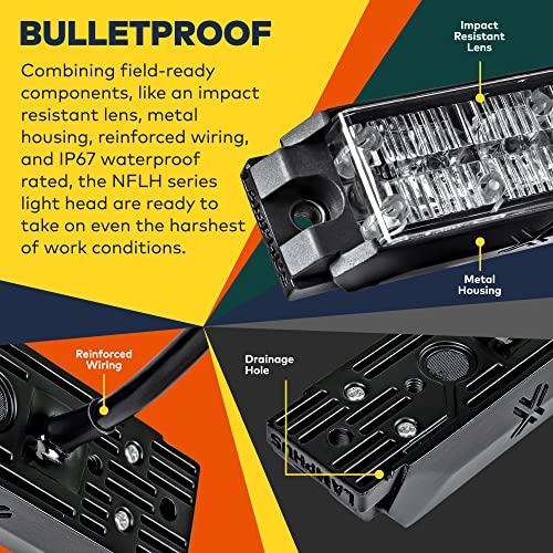 Image of LAMPHUS 4pc NanoFlare 3.5 inch 3W Amber LED Surface Mount Police Grill Strobe Warning Lights [SAE Class 1] Orange 12V Rectangle Grille Flashing Emergency Light for Pilot Work Truck Vehicles Cars