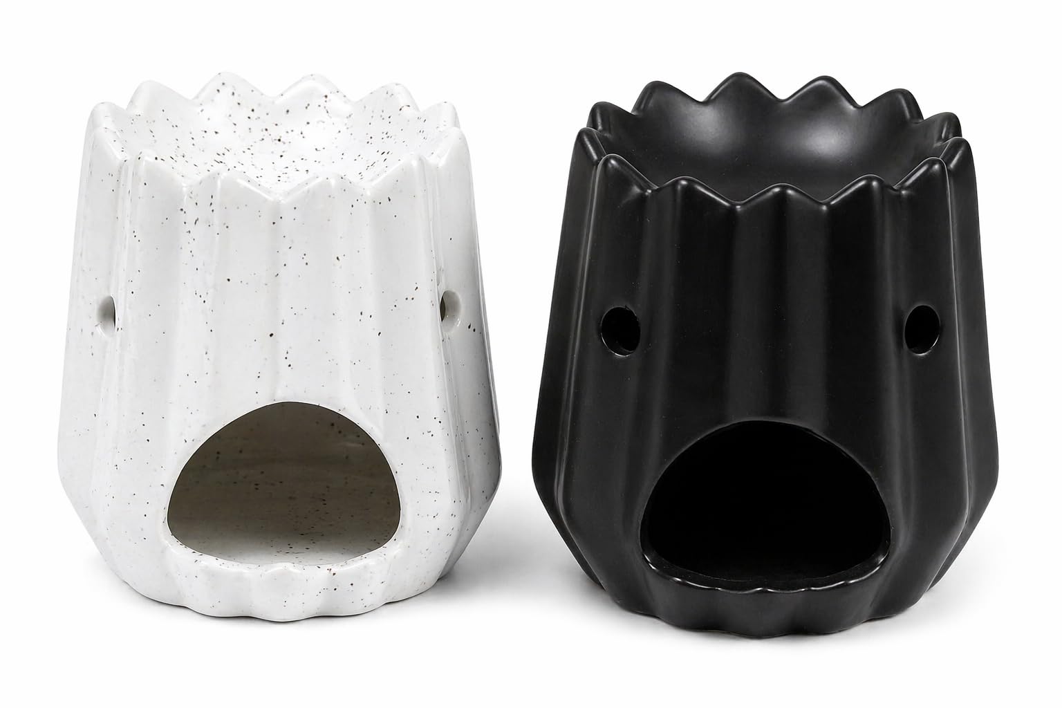 Porte-bougie chauffe-plat en céramique nervurée, brûleur de cire et d'arômes luxe 10 cm