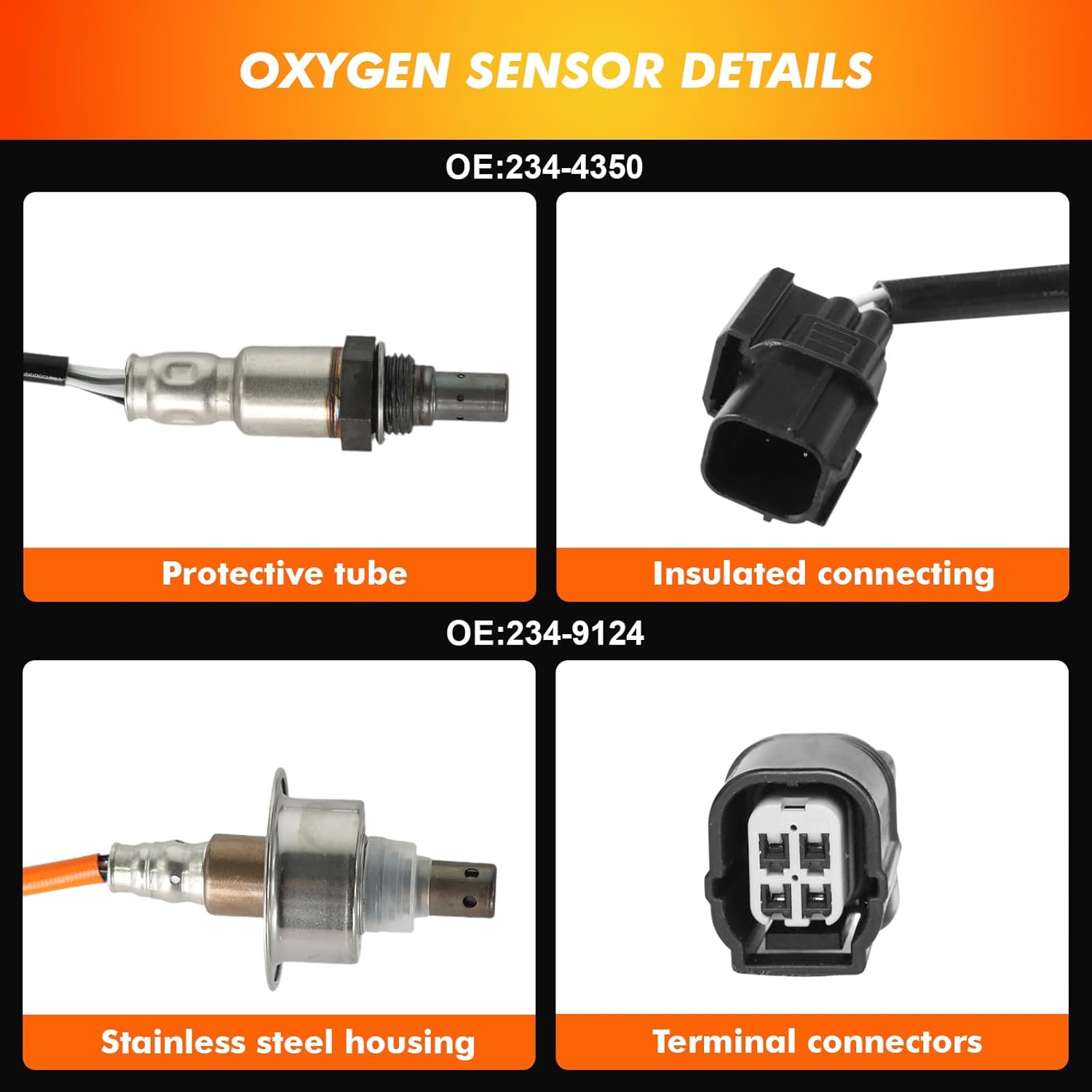 Oxygen O2 Sensor 234-9124 Upstream 234-4350 Downstream Compatible for Honda Civic 1.8L L4 2006-2015, Replaces 36531-RNA-J01 36532-RNA-A01(2pCS)