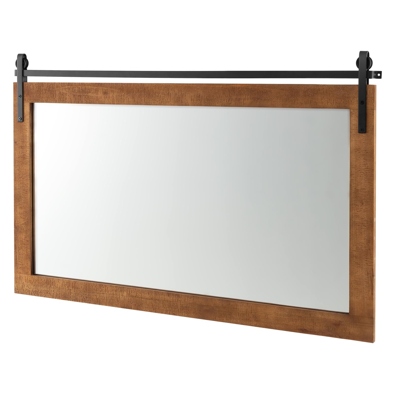 Multigot Decorative Wall Hanging Mirror, Rustic Farmhouse Solid Wood Mirror, Vintage Natural Rectangular Mirror Dรฉcor for Bathroom Living Room Bedroom (Brown, 101 x 66cm)