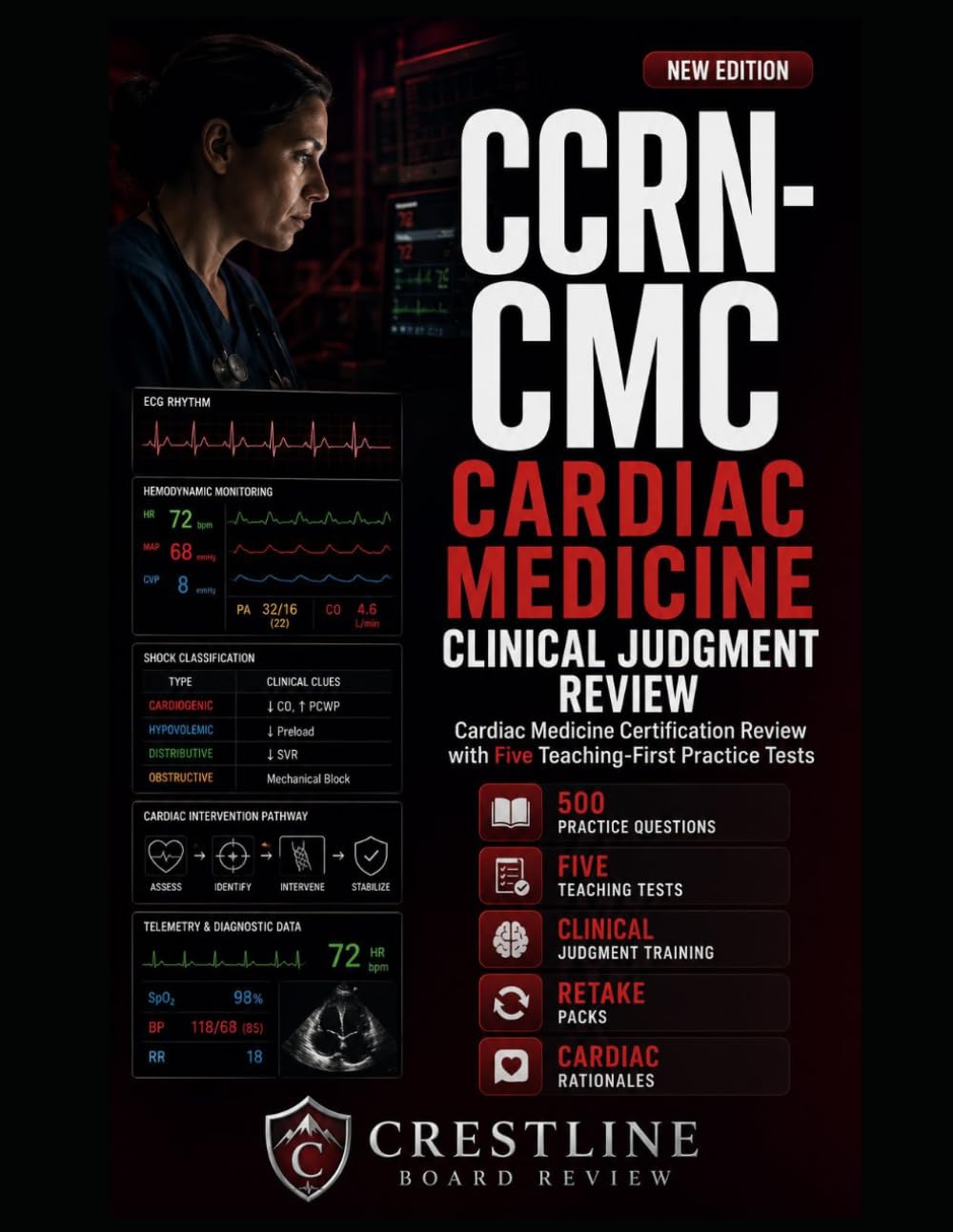 CCRN-CMC FINAL READINESS AND CLINICAL JUDGMENT REVIEW: Cardiac Medicine Certification Review with Five Teaching-First Practice Tests