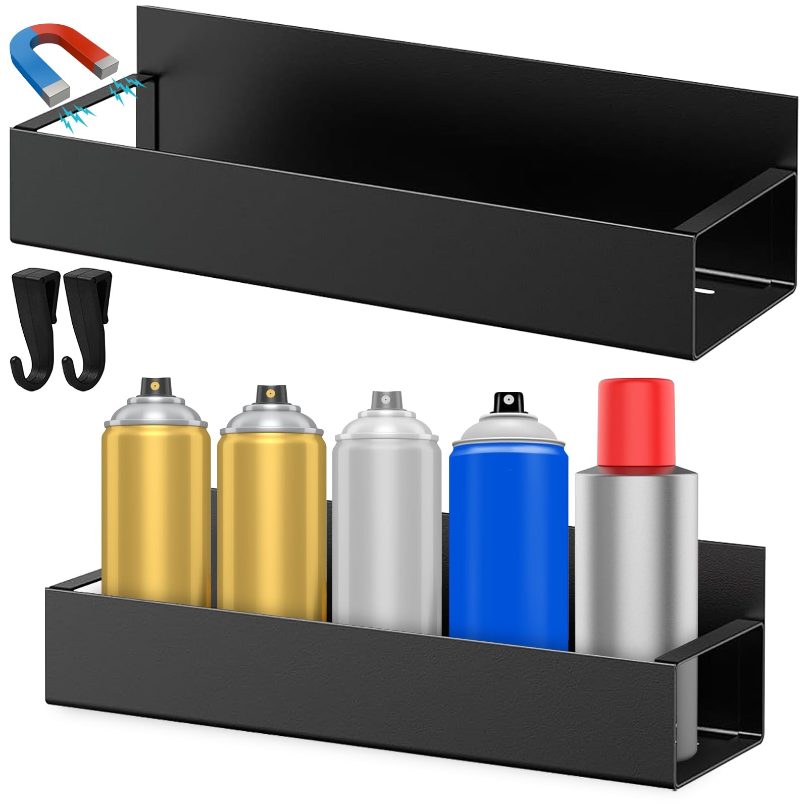 YEXEXINM 2 botes de espray magnéticos, soporte para latas para botellas de spray, color negro, soporte para latas de aerosol, soporte para taller para latas de aerosol, estantería
