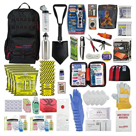 Best Earthquake Kits | Vanessa Davison Ready America 72 Hour Elite Emergency Kit, 4-Person, 3-Day Backpack, Includes First Aid Kit, Survival Blanket, Emergency Food, Portable Disaster Preparedness Go-Bag for Earthquake, Fire, Flood
