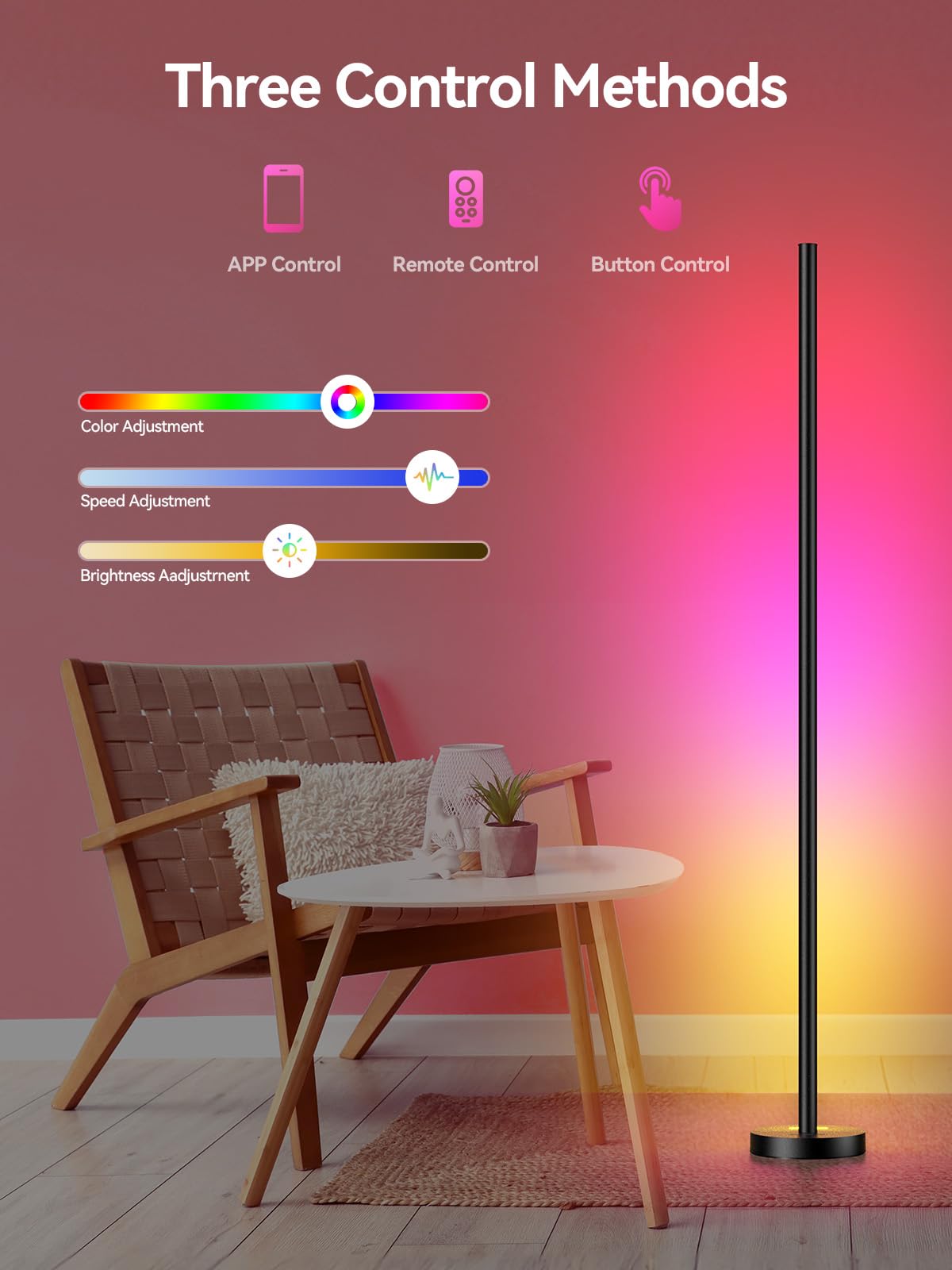 OIYN Smart RGBICW LED Corner Floor Lamp - 16 Million DIY Colors, 68+ Scenes, Music Sync, App & Remote Control, Color-Changing Ambient Lighting for Living Rooms, Bedrooms, and Gaming Rooms