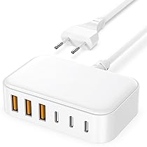 Kalerop Caricatore USB C, 6 Porto 100W Aliemtatore Presa USB Multiplo Caricabaterrie PD QC3.0 Spina Stazione Ricarica Rapido USB Spinotto Carica for iPhone 15 14 13 12 11 Pro Max XS XR Samsung iPad