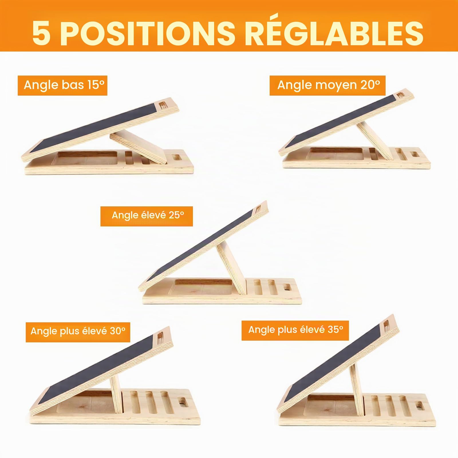 SOONHUA Planche inclinée professionnelle, planche d'inclinaison réglable pour étirement du mollet, 5 angles réglables, idéale pour l'exercice, la physiothérapie