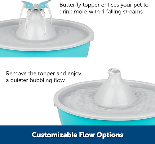 Miniatura 4 de PetSafe Fuente de agua Butterfly Cat con bomba y filtros, bonito dispensador de agua con capacidad de 50 onzas, bomba y filtros mantienen el agua