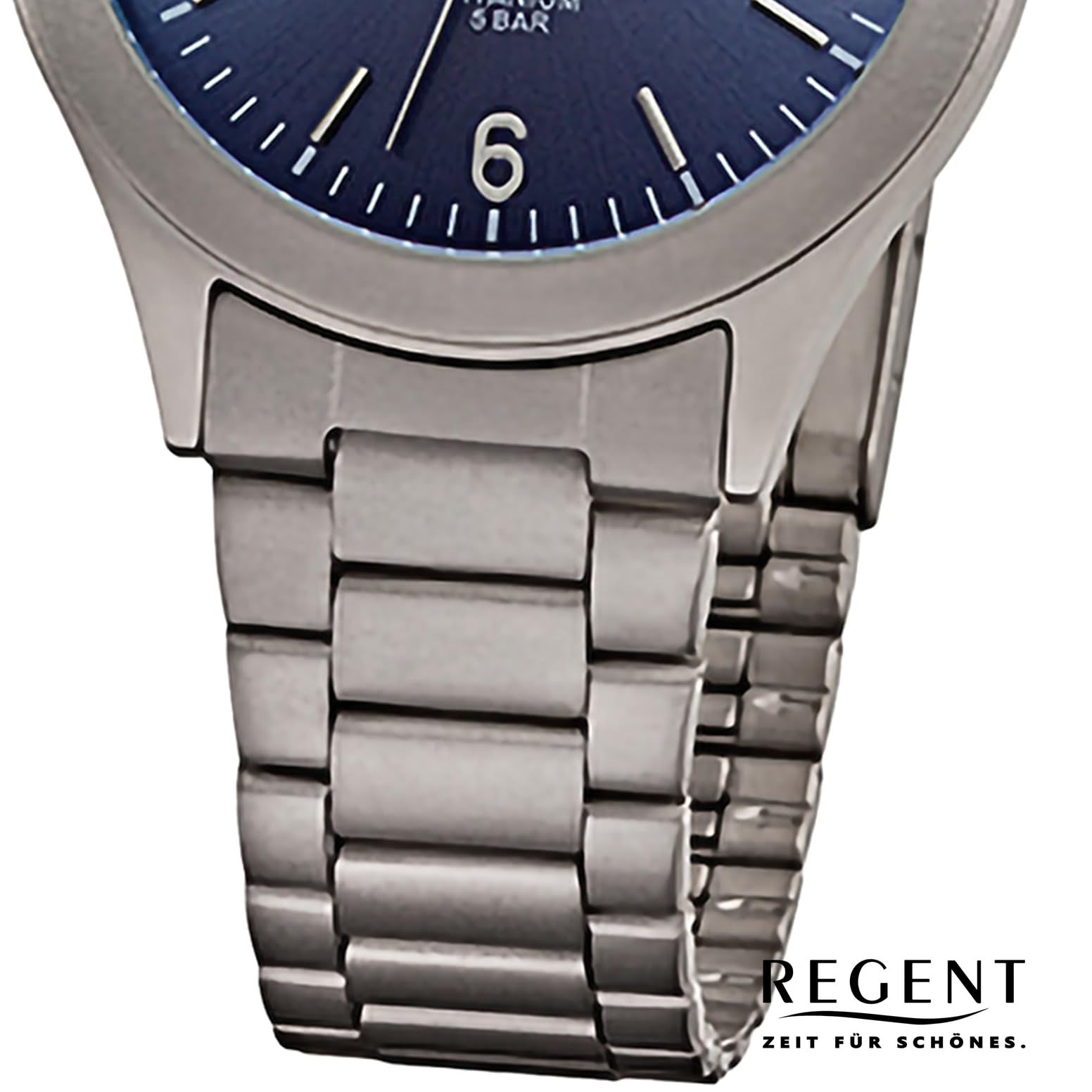 REGENT Titanuhr Herren 37mm 5-Bar Zifferblatt blau F-1438