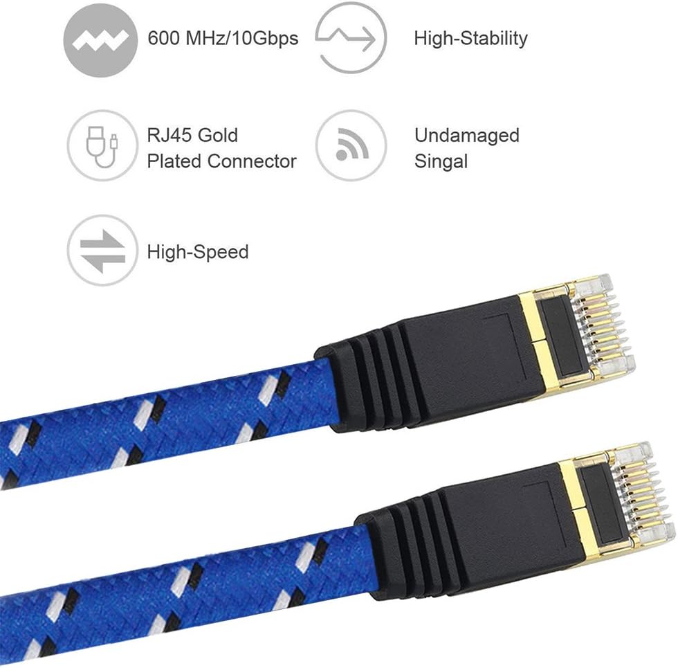 Blасk Frіdау 🔥 Nylon Cat 7 Ethernet Cable 10Ft, Tanbin Cat7 RJ45 Network Patch Cable Flat 10 Gigabit 600Mhz LAN Wire Cable Cord Shielded for Modem, Router, PC, Mac, Laptop, PS2, PS3, PS4, Xbox 360 Blue