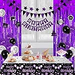 Purple and Black Party Decorations for Women Girls, Purple Birthday Decorations for Her, Happy Birthday Banner Bday Party Supplies with Fringe Curtains, Tablecloth, Balloons, Swirls, Pennant Flag - Image 5