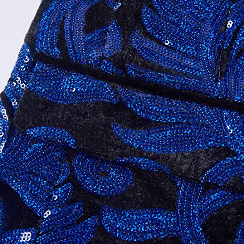 Men Fashion Velvet Sequins Floral Pattern Suit Jacket Blazer3