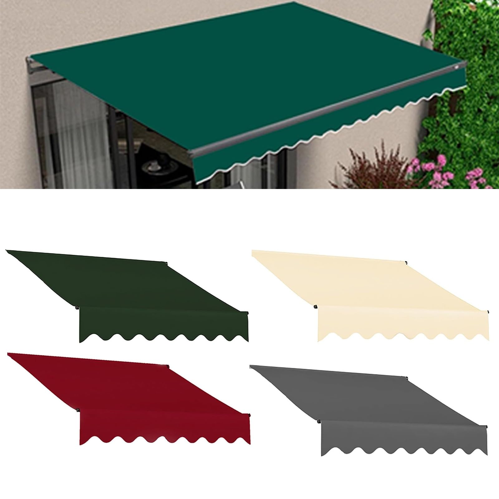 Markise Canvas, Ersatzstoff Fertig Genäht Wasserabweisend, Ohne Rahmen, UV Schutz, Premium Markisenstoff, for Terrasse, Balkon, Markisen Ersatzstoff, Grün/Rot/Grau/Beige, 2/3/4/5/6/7m(Green,(10x8ft)3x Garten
